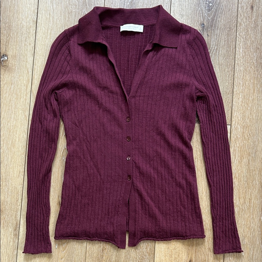 Vtg Abercrombie & Fitch Y2K Knit Fitted Ribbed Button Sweater Womens Sz S Bella